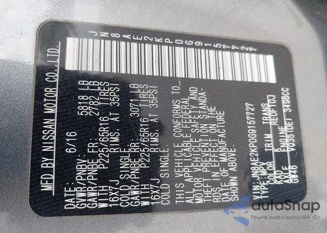 2016 Nissan Quest Sv z USA, uszkodzony, nr VIN JN8AE2KP0G9157727